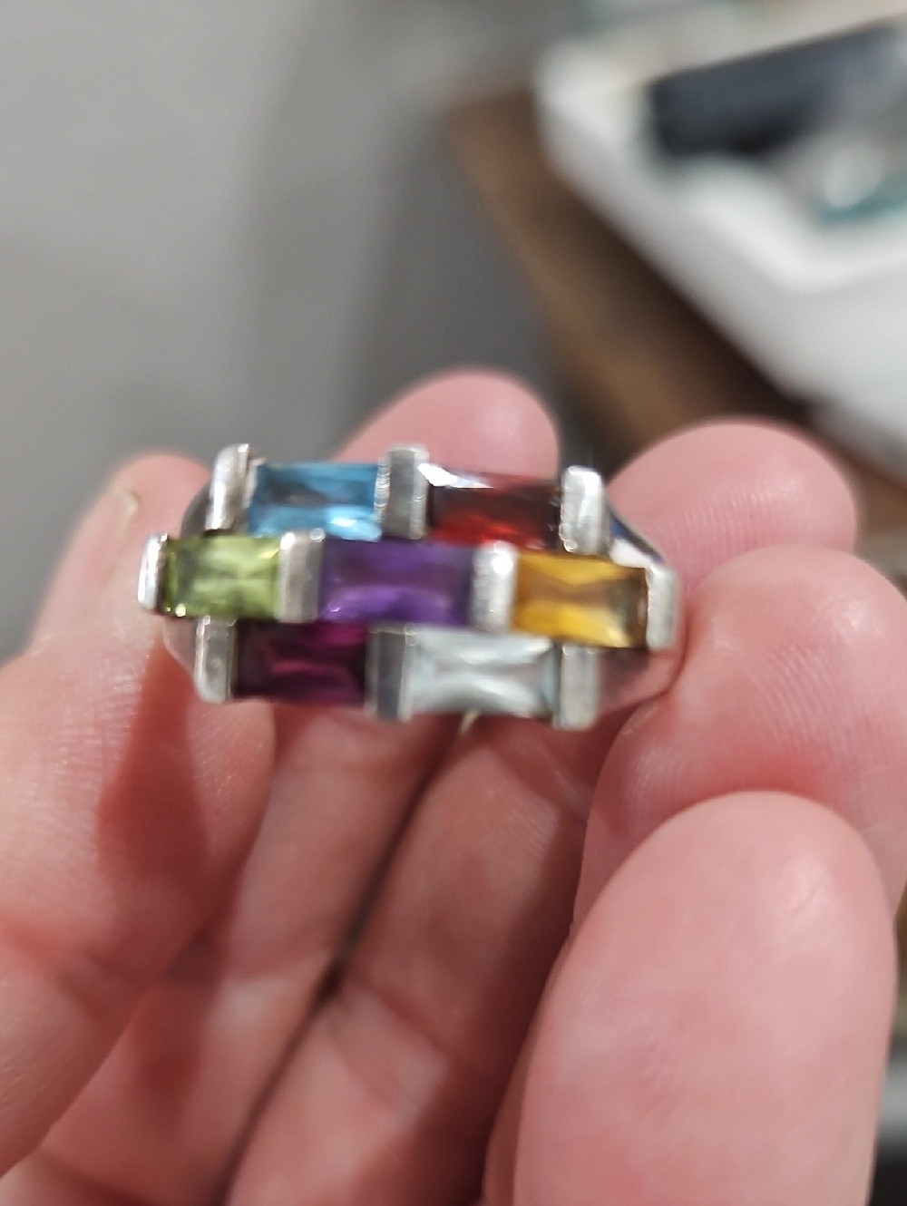 Vintage Sterling Multi Gemstone Ring Color Amethyst Topaz Citrine Garnet Peridot